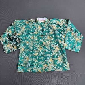 VTG Emerald Green Silk Brocade Dragon Phoenix Kung Fu Jacket - Sz 12